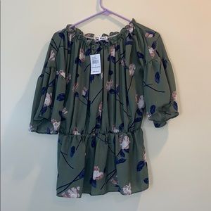 BRAND NEW Green Floral Off Shoulder Chiffon Top